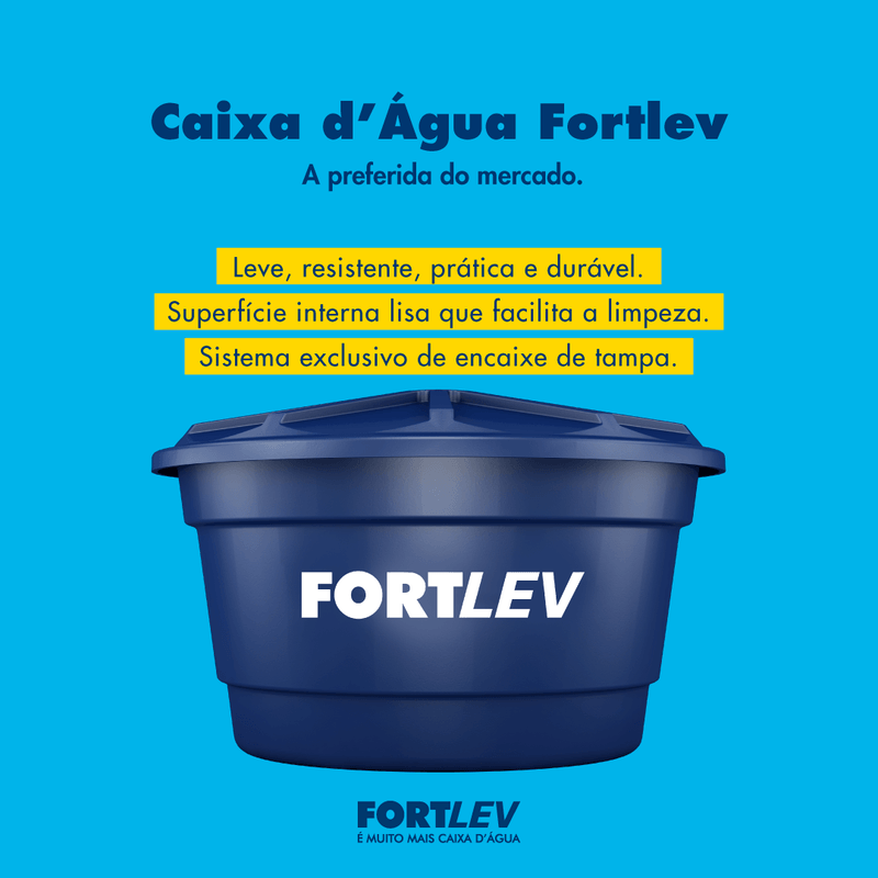 Caixa Dágua 1.000L de Polietileno com Tampa Azul Fortlev