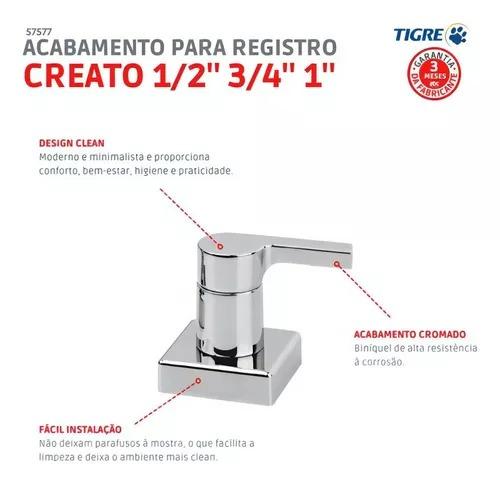 Acabamento Registro 1/2, 3/4 E 1 Direito Creato
